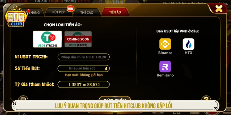Rút Tiền HITCLUB: Hướng Dẫn Từng Bước & Cách Xử Lý Lỗi Lưu ý quan trọng khi rút tiền HITCLUB